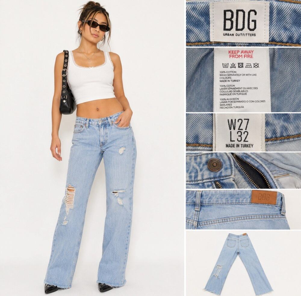 BDG Urban Outfitters Womens Straight Leg Jeans Sz 27 Light Wash Distressed